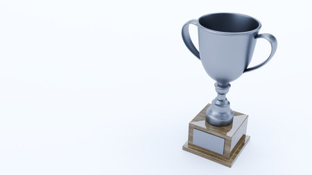 3D render of Winner silver Trophy isolated on white background, trophy cup isolatedの写真素材