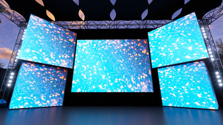 3D event entertainment concept stage, stage lights concert of music festival