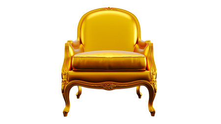 golden fauteuil armchair isolated on transparent background, gold leather armchairの写真素材