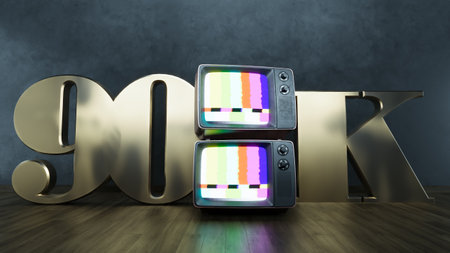 Thank you followers peoples 90k, 90000 Subscribers with an old retro TV.の写真素材