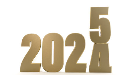 2025 Happy New Year gold logo text isolated on white backgroundの写真素材