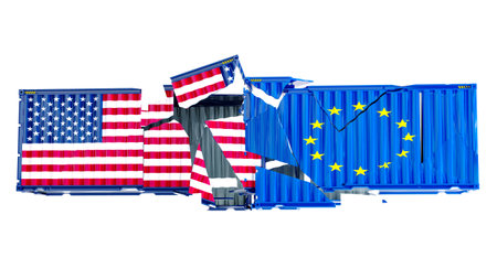 USA and European Union trade war concept,の写真素材