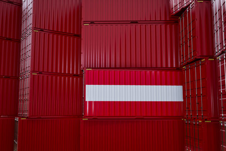 Cargo shipping container with austria flag, shipping and freight transportation of austria concept.