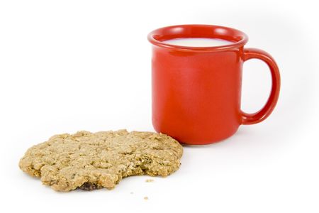 Milk and Oatmeal Cookie isolated on white backgroundの写真素材