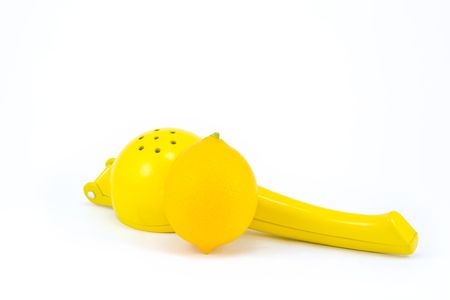 Lemon with Hand Juicer (Closed) Isolated on Whiteの写真素材