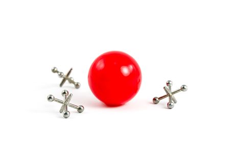 Red Ball and Jacks isolated on Whiteの写真素材
