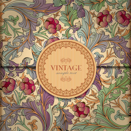 Floral Background with Vintage Floral Label. Design template for brochure and folderのイラスト素材