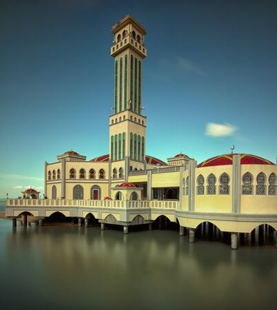 Floating mosque from Tanjung Bungah with soft focus effect due to long exposure techniqueの写真素材