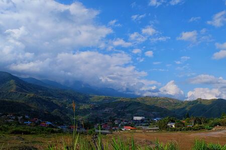 Beautiful view of houses and mountains as the background from Kundasang, Sabah.の写真素材
