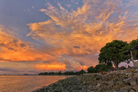 Great landscape view of Kota Kuala Muda during sunset. Soft focus effect due to long exposure techniqueの写真素材