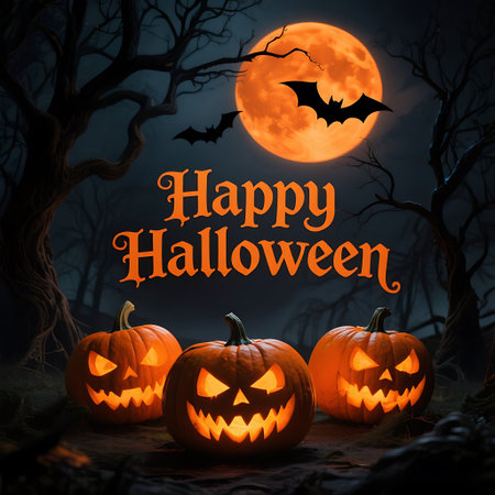 Halloween background with pumpkins and bats. 3d rendering.の素材