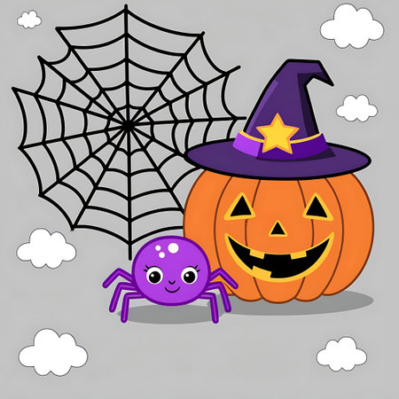 Halloween pumpkin with spider and spider web - vector illustration. eps10の素材