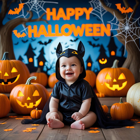 Happy Halloween! Cute little baby boy in halloween costumeの素材