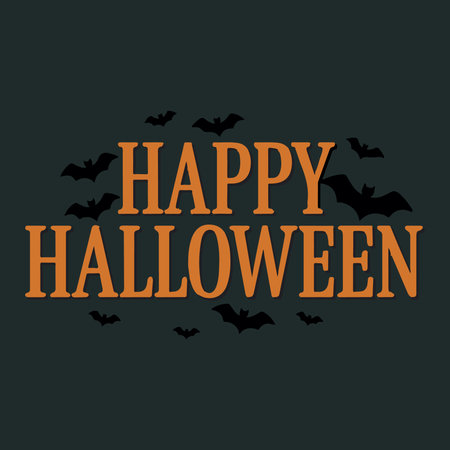 Happy Halloween lettering with bats. Vector illustration for your design.のイラスト素材