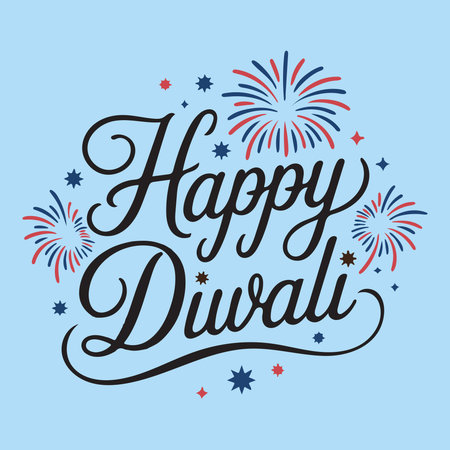 Happy Diwali calligraphy text with fireworks. Vector illustration.のイラスト素材