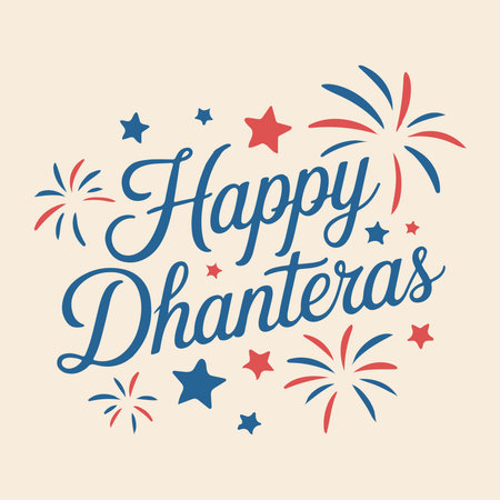 Happy Dhanteras hand lettering with fireworks. Vector illustration.のイラスト素材