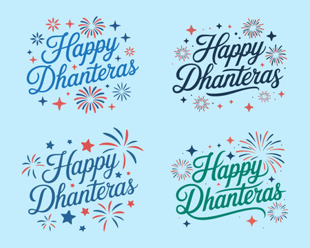 Happy Dhanteras hand lettering typography set. Vector illustrationのイラスト素材