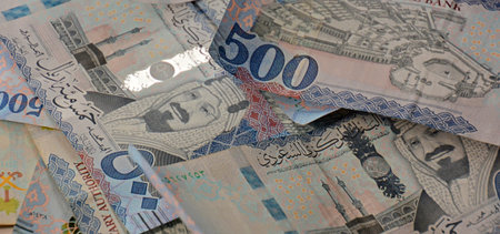 Saudi Arabia riyals money banknotes collection of different times and values feature portraits of Al...