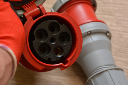 125A- 246-415v red plastic professional power connector. Highの写真素材