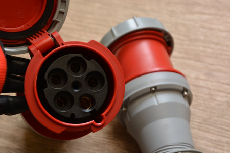 125A- 246-415v red plastic professional power connector. Highの写真素材