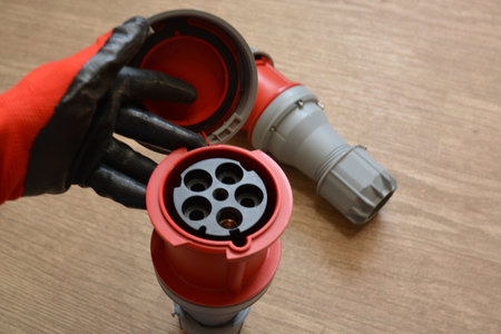 125A- 246-415v red plastic professional power connector. Highの写真素材