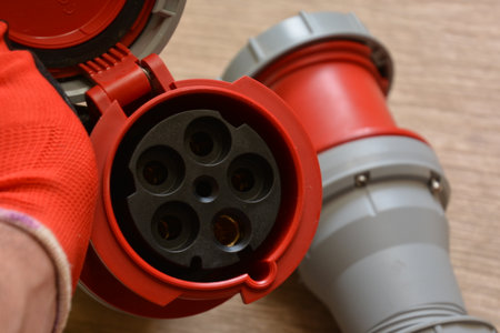 125A- 246-415v red plastic professional power connector. Highの写真素材