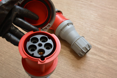125A- 246-415v red plastic professional power connector. Highの写真素材