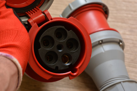 125A- 246-415v red plastic professional power connector. Highの写真素材