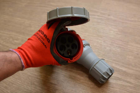 125A- 246-415v red plastic professional power connector. High