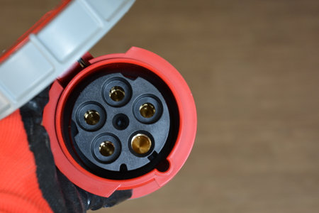 125A- 246-415v red plastic professional power connector. Highの写真素材