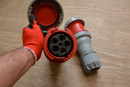 125A- 246-415v red plastic professional power connector. Highの写真素材
