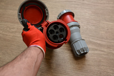 125A- 246-415v red plastic professional power connector. Highの写真素材