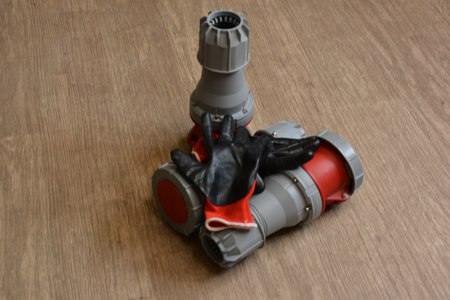 125A- 246-415v red plastic professional power connector. Highの写真素材