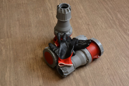 125A- 246-415v red plastic professional power connector. Highの写真素材