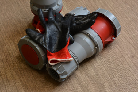 125A- 246-415v red plastic professional power connector. Highの写真素材