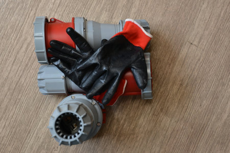 125A- 246-415v red plastic professional power connector. Highの写真素材