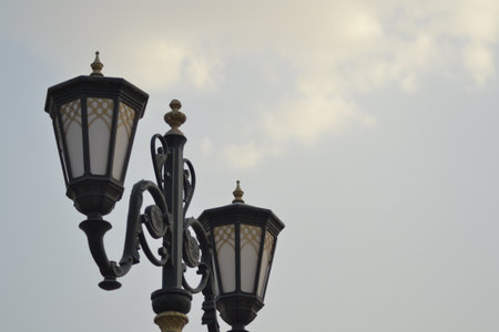beautiful vintage street lamp isolated on white backgroundの写真素材