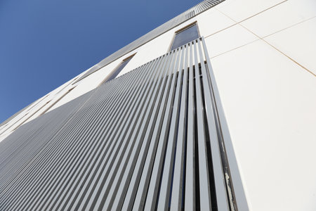 Aluminum building facade with slats