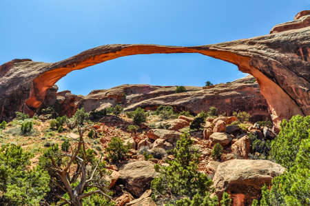 Fragile Arch lives up to its name in Arches National Park of Utah.の写真素材
