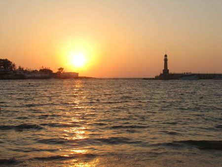 Sunset at Montaza beachの写真素材