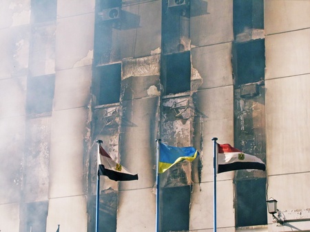 Alexandria, Egypt - January 29, 2011 - Burnt governorate building after the Jan. 28th demonstrations	                               のeditorial素材