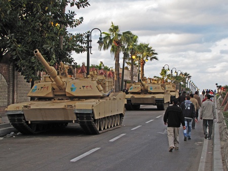 Alexandria, Egypt - January 28, 2011 - Army tanks protecting the city during the demonstrations 					のeditorial素材