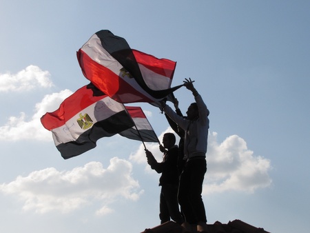 Alexandria, Egypt - February 11, 2011 - Demonstrations on Corniche roadのeditorial素材