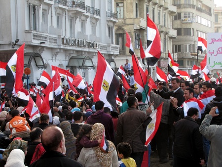 Alexandria, Egypt - February 11, 2011 - Demonstrations on Corniche road                             ...