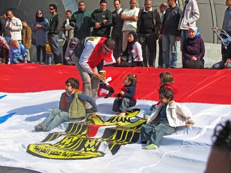 Alexandria, Egypt - February 11, 2011 - Demonstrations infront of Bibliotheca Alexandrina (Alex. Library)                              のeditorial素材