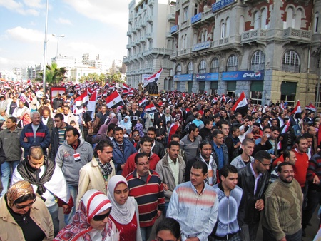 Alexandria, Egypt - February 11, 2011 - Demonstrations on Corniche road                               のeditorial素材