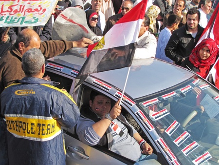 Alexandria, Egypt - February 11, 2011 - Demonstrations on the last day of Mubarak's presidency                               のeditorial素材