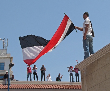 Alexandria, Egypt - July 8, 2011 - Egyptian demonstrators protesting the slow pace of reform after the removal of President のeditorial素材
