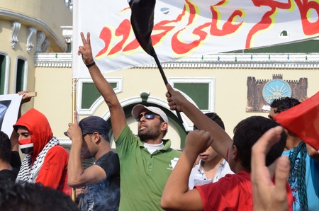 Alexandria, Egypt - Sep 30, 2011 - Egyptian demonstrators protesting the martial law and slow pace of reform のeditorial素材