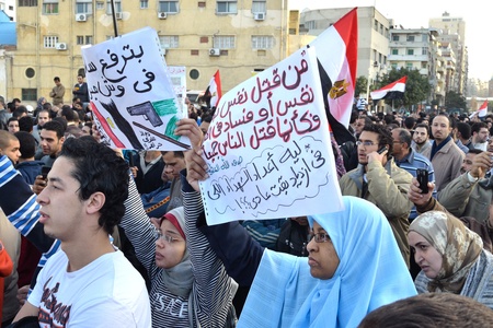 Alexandria, Egypt - Dec 23, 2011 - Egyptian demonstrators protesting the armyのeditorial素材